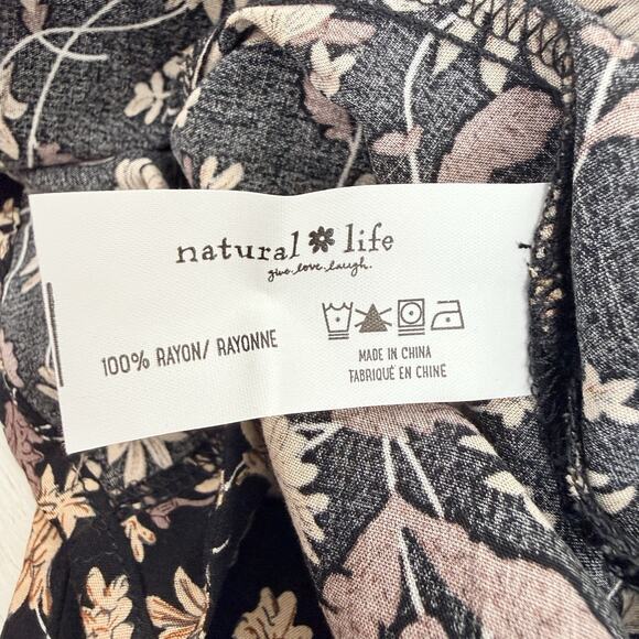 Natural Life Sophia Wrap Midi Dress Size Medium Black Leaf Print Boho Elegant - Picture 11 of 16